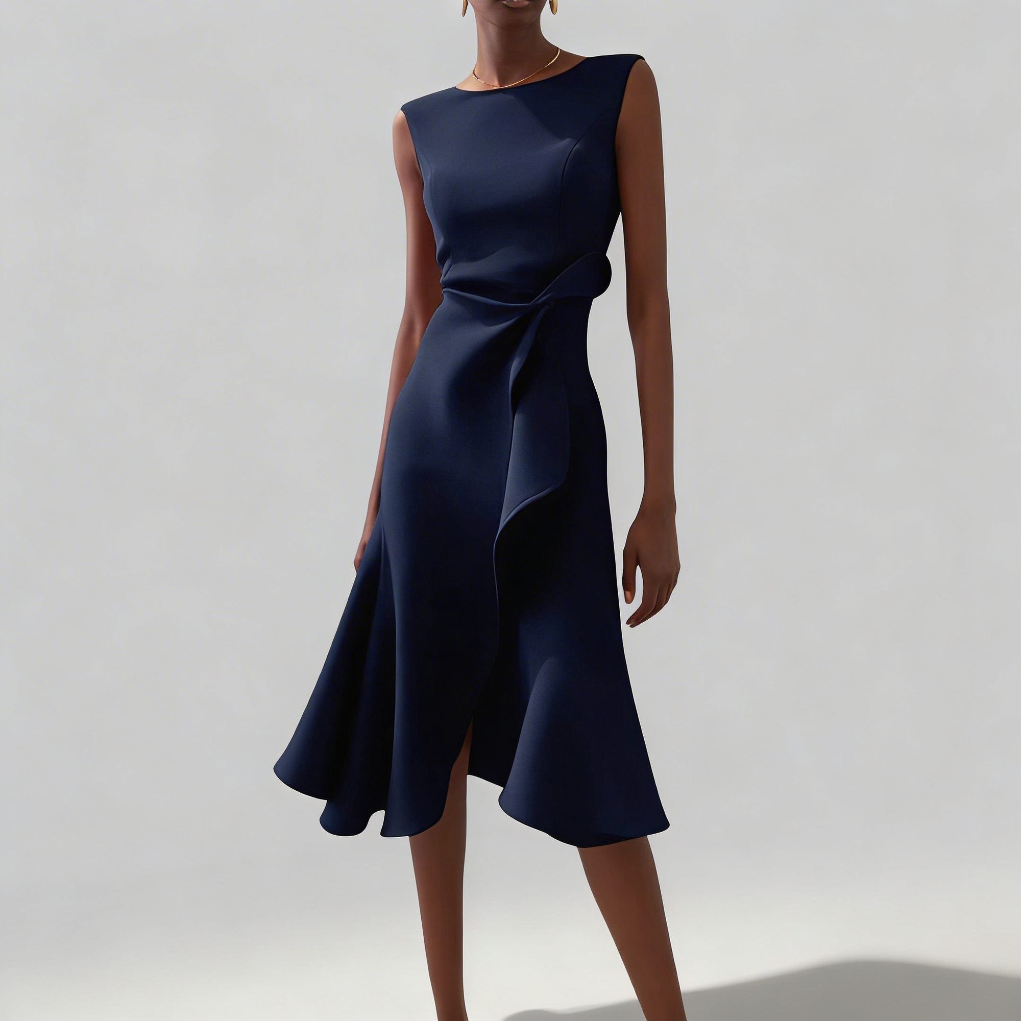 Sleeveless Draped Midi Dress