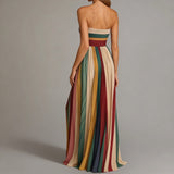 Rainbow Stripe Strapless Maxi Dress