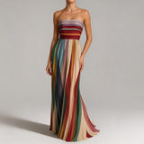 Rainbow Stripe Strapless Maxi Dress