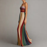 Rainbow Stripe Strapless Maxi Dress