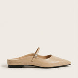 Women's Flat Leather-Look Closed-Toe Slip-On Mules