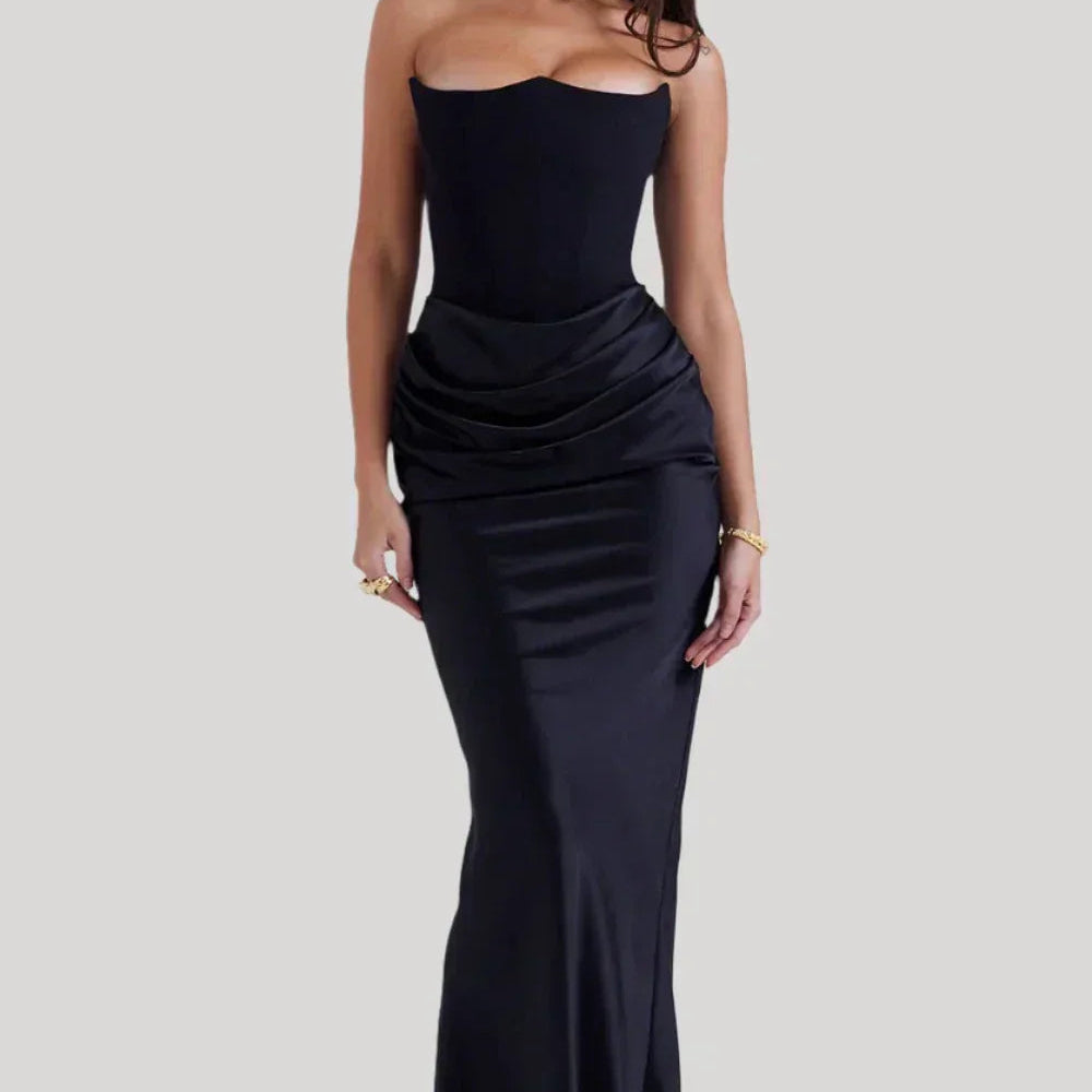 Strapless Satin Maxi Dress