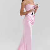 Strapless Satin Maxi Dress