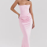 Strapless Satin Maxi Dress