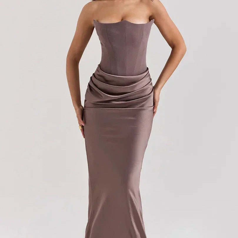 Strapless Satin Maxi Dress