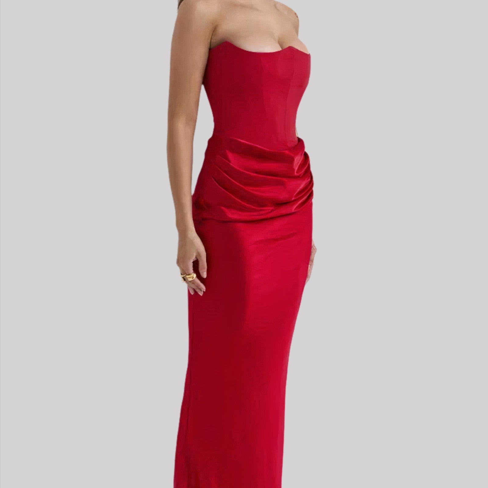Strapless Satin Maxi Dress
