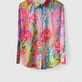 Abstract Print Button Front Blouse