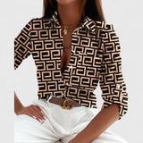 Geometric Print Button Front Blouse