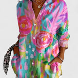 Abstract Print Button Front Blouse