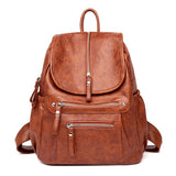 Women's Vintage PU Leather Backpack with Zip Pockets