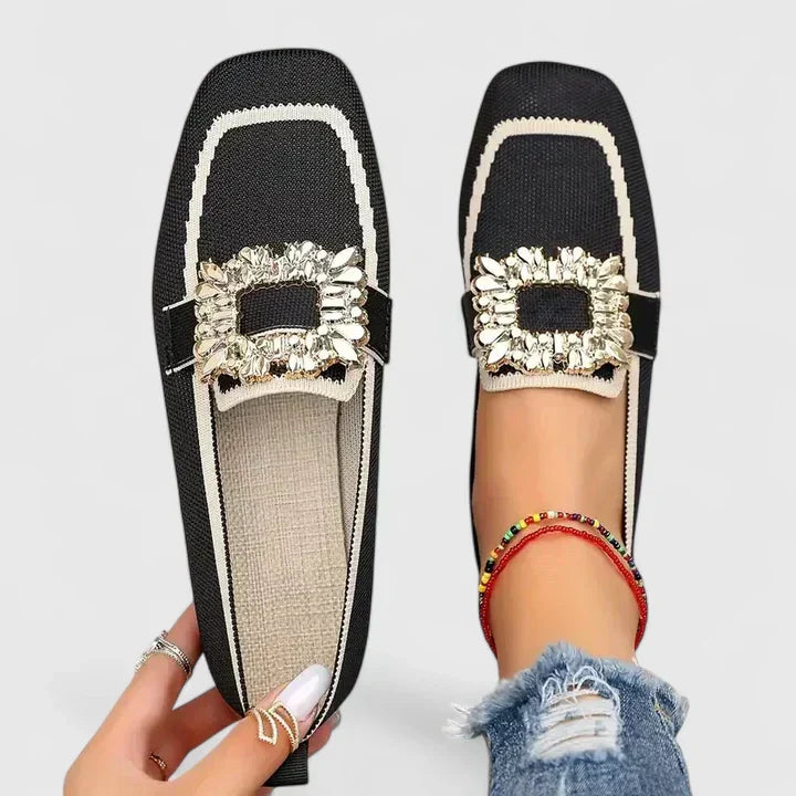 Square Toe Buckle Detail Loafers
