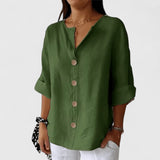 Relaxed Button Front Linen Blend Blouse