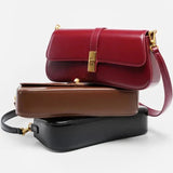 Women's Compact Crossbody Bag with Gold Flap Detail