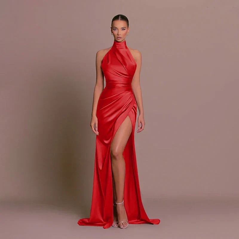 Women's Halterneck Maxi Dress with High Split