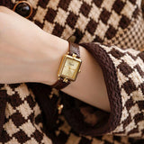 Women's Square Stainless Steel Leather Strap Watch