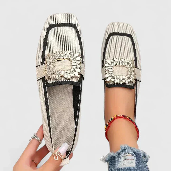 Square Toe Buckle Detail Loafers