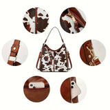 Cow Print Shoulder Bag with Detachable Pouch
