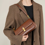 Women's Compact Crossbody Bag with Gold Flap Detail