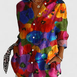 Abstract Print Button Front Blouse