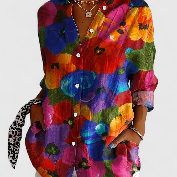 Abstract Print Button Front Blouse