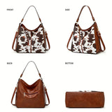 Cow Print Shoulder Bag with Detachable Pouch