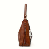 Cow Print Shoulder Bag with Detachable Pouch