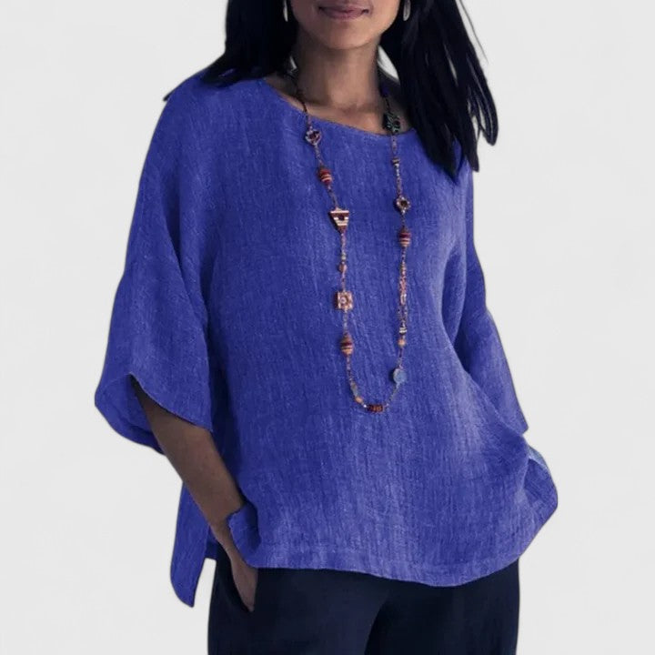 Relaxed Button Linen Blend Blouse