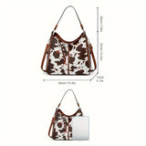 Cow Print Shoulder Bag with Detachable Pouch