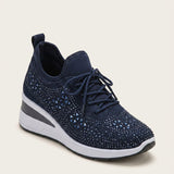 Women's Rhinestone Chunky Platform Lace-Up Sneakers