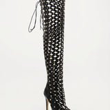 Women's Lace-Up Cut-Out Net Ankle Boots