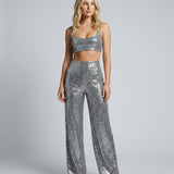 Women's High-Waist Sequin Wide-Leg Trousers