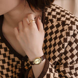 Women's Square Stainless Steel Leather Strap Watch