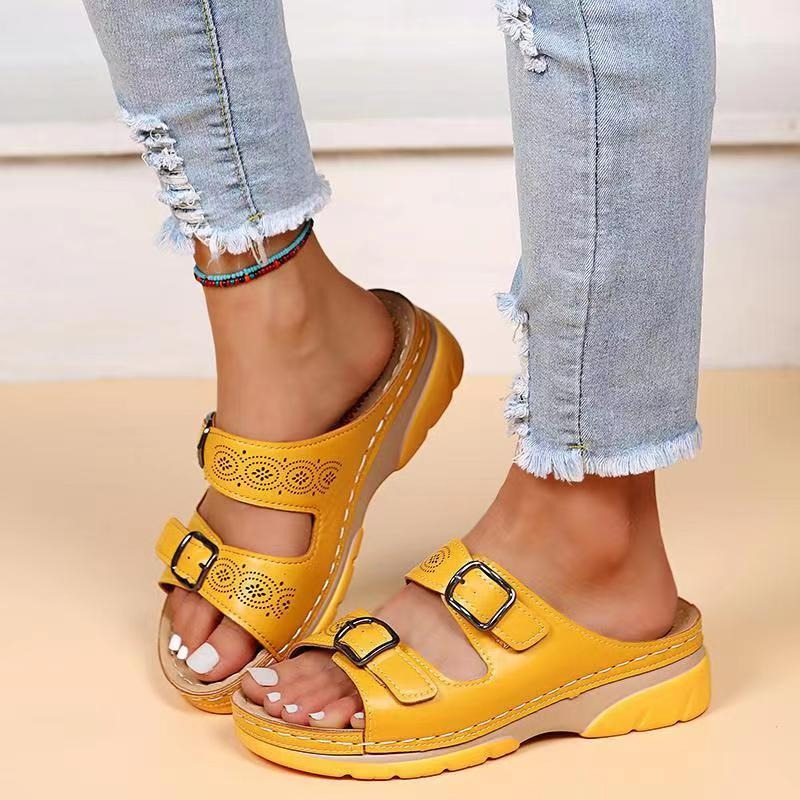 Double Buckle Platform Slide Sandals