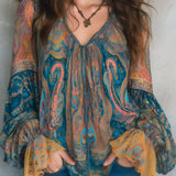 Paisley Print Sheer V-Neck Blouse