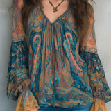 Paisley Print Sheer V-Neck Blouse
