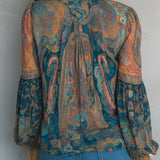 Paisley Print Sheer V-Neck Blouse