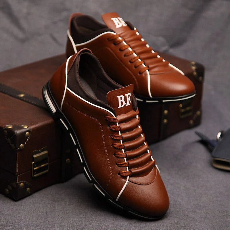 Leather Lace-Up Casual Sneakers