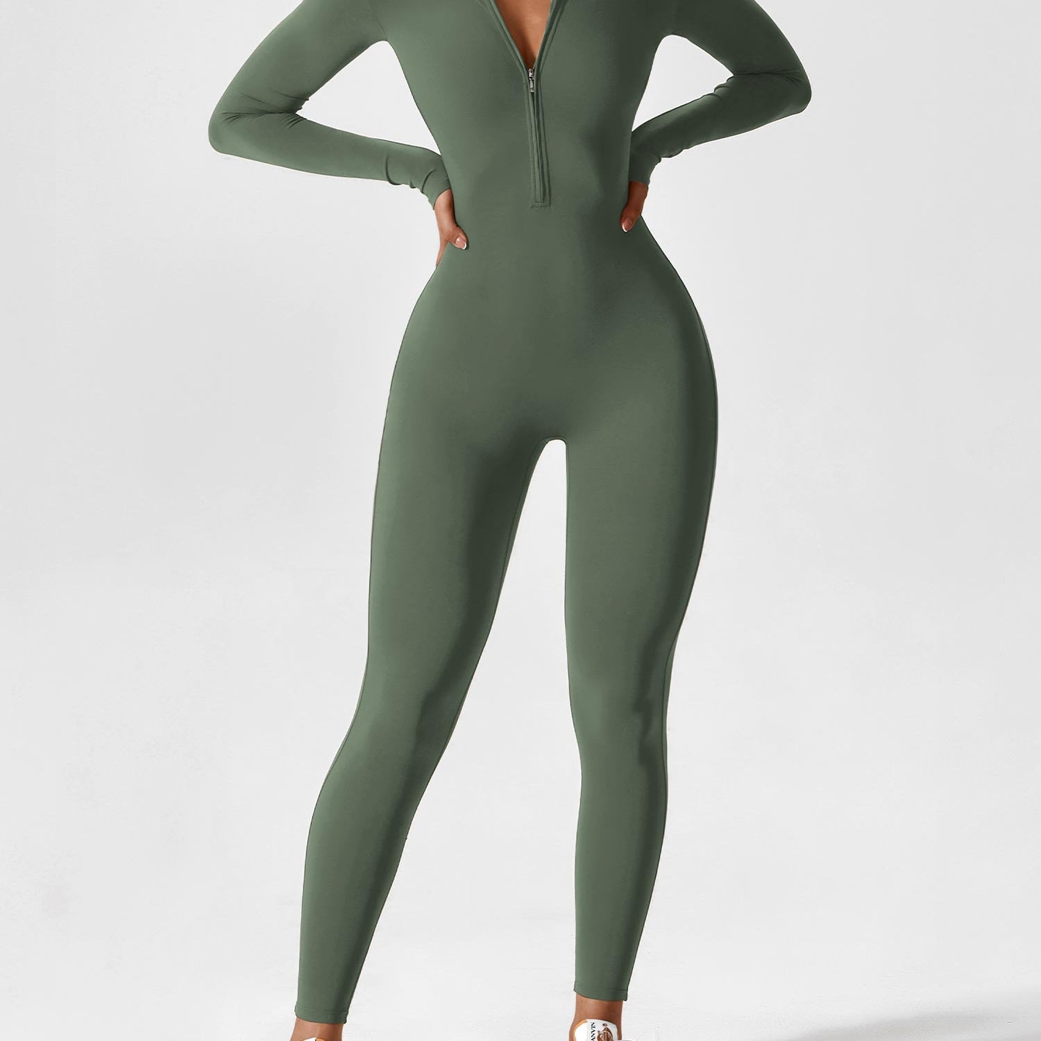 Long Sleeve Zip Front Jumpsuit