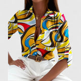 Geometric Print Button Front Blouse