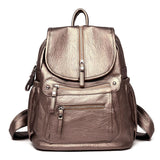 Women's Vintage PU Leather Backpack with Zip Pockets