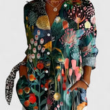 Abstract Print Button Front Blouse