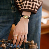 Women's Square Stainless Steel Leather Strap Watch