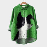 Artistic Print Oversized Button Front Blouse