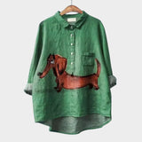Artistic Print Oversized Button Front Blouse