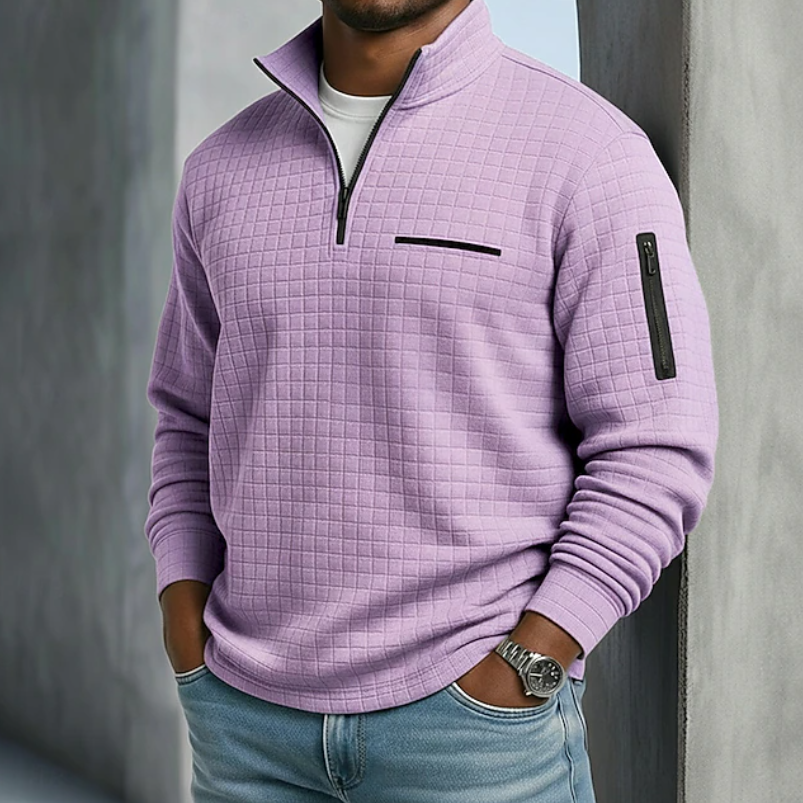 Men's Textured Quarter-Zip Pullover with Zip Pockets