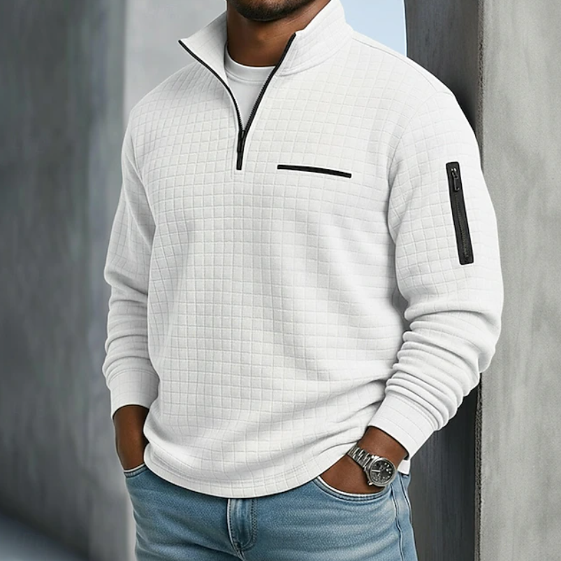 Men's Textured Quarter-Zip Pullover with Zip Pockets