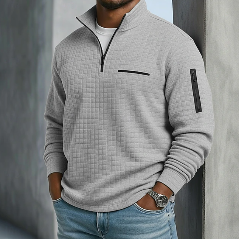 Men's Textured Quarter-Zip Pullover with Zip Pockets