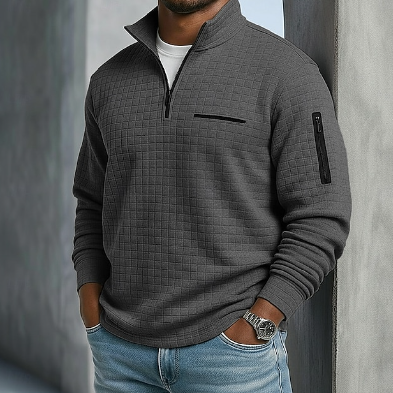 Men's Textured Quarter-Zip Pullover with Zip Pockets