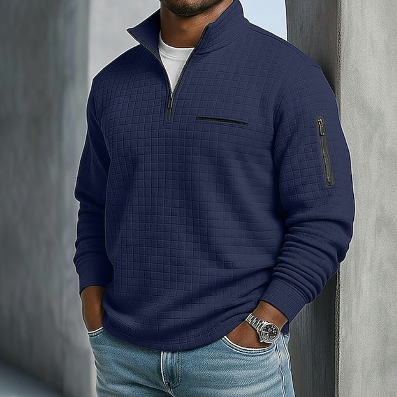 Men's Textured Quarter-Zip Pullover with Zip Pockets
