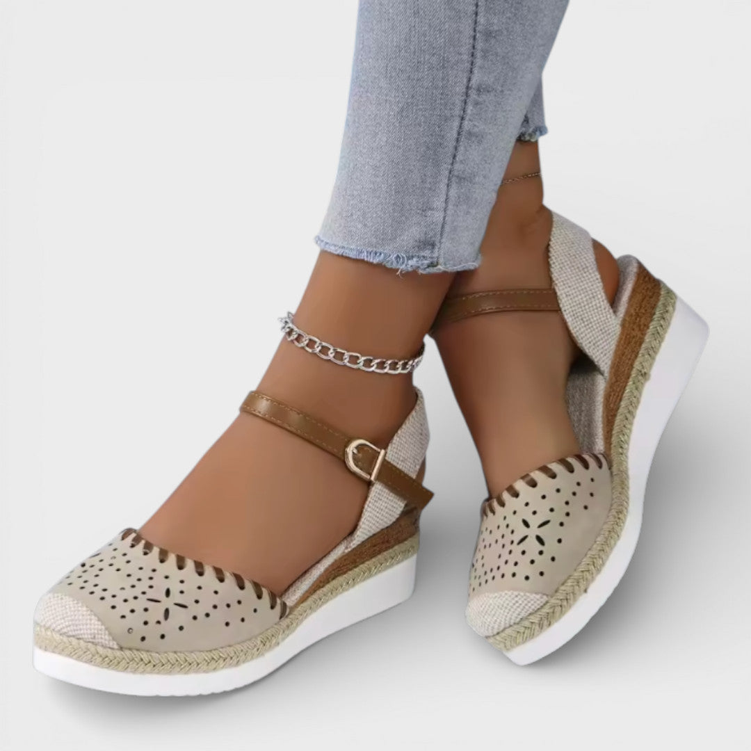 Perforated Espadrille Wedge Sandals